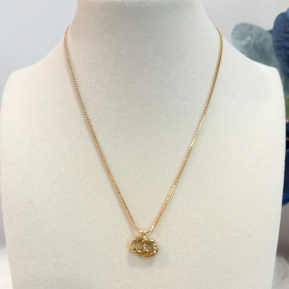 Christian Dior Crystal CD Logo Necklace - Picture 6 of 10